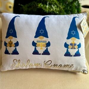 2 Shalom Gnome Holiday Pillows - Blue and Gold